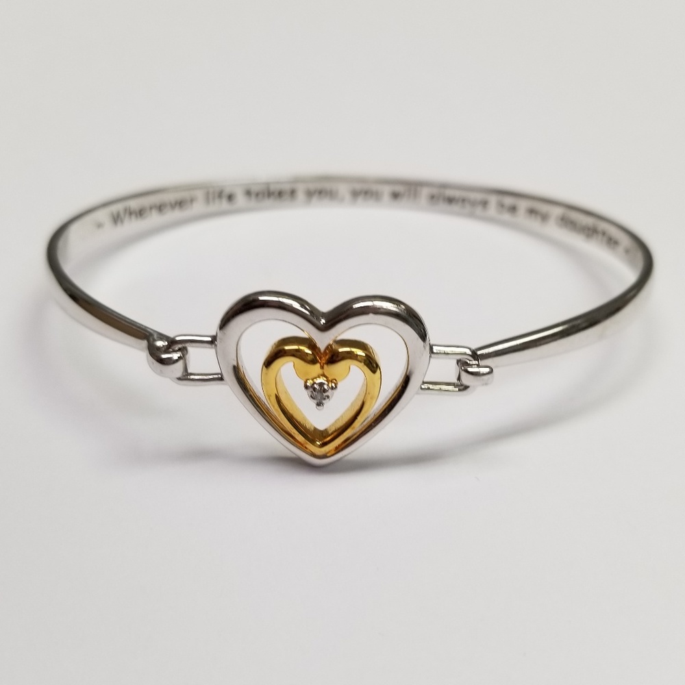 Daughter / heart hinged bangle bracelet